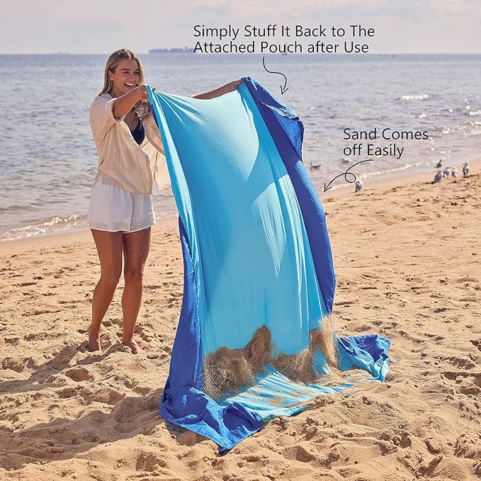 WEKAPO Sand Free Beach Blanket, Blue