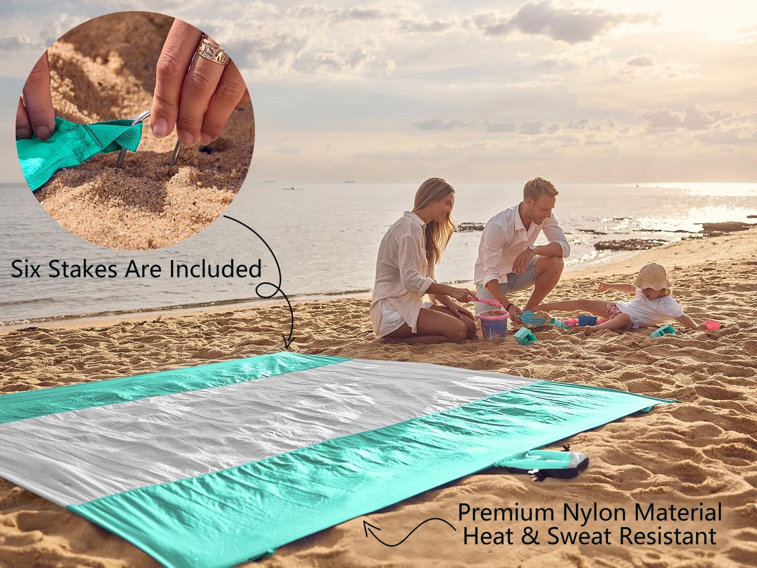WEKAPO Sand Free Beach Blanket, Turquoise