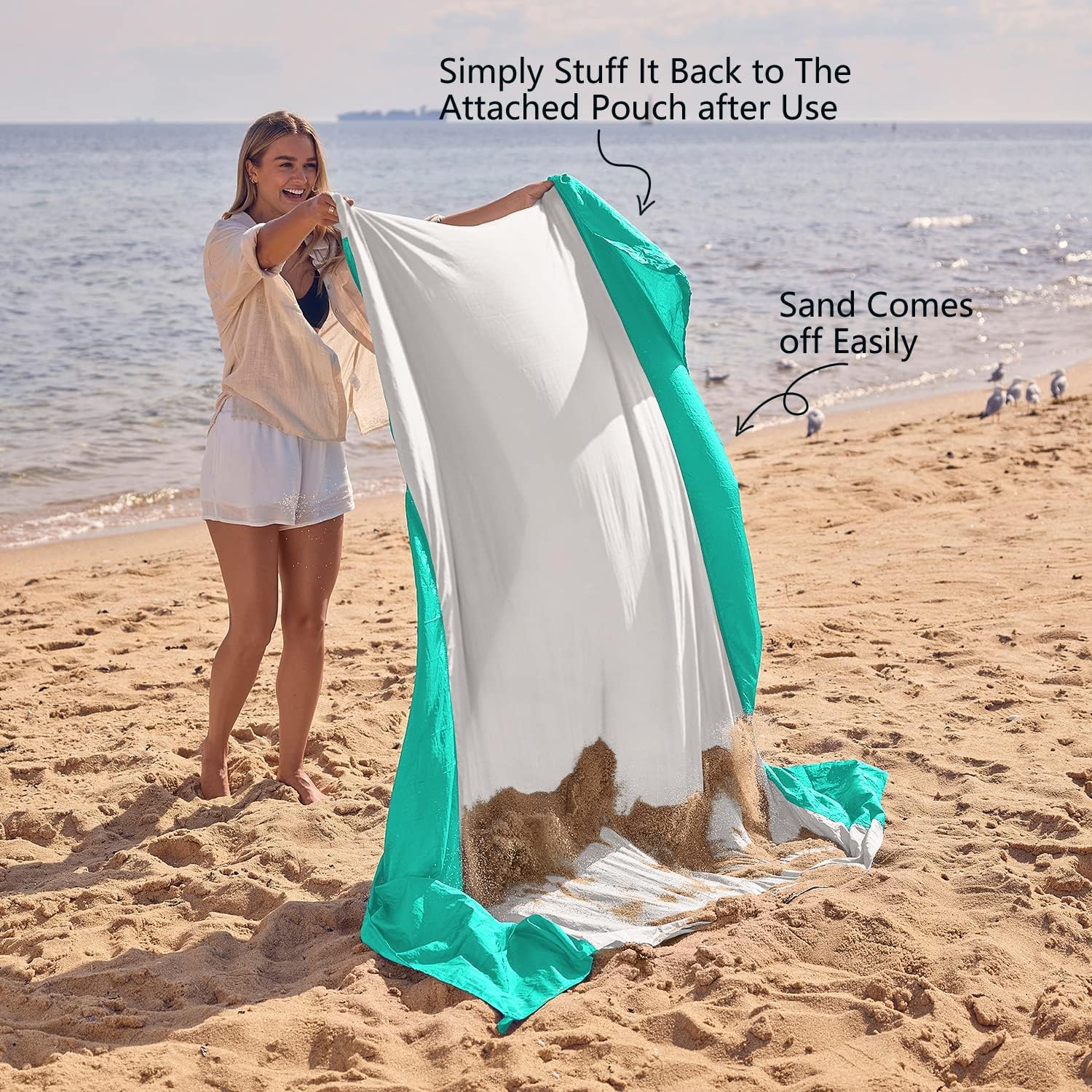 WEKAPO Sand Free Beach Blanket, Turquoise