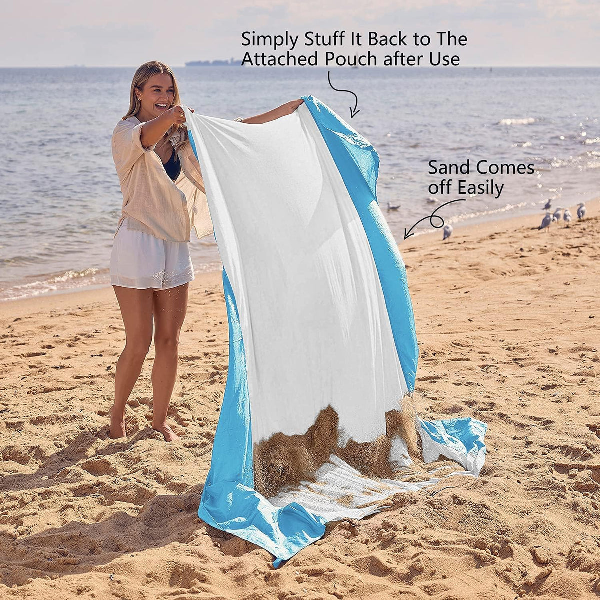 WEKAPO Sand Free Beach Blanket, White