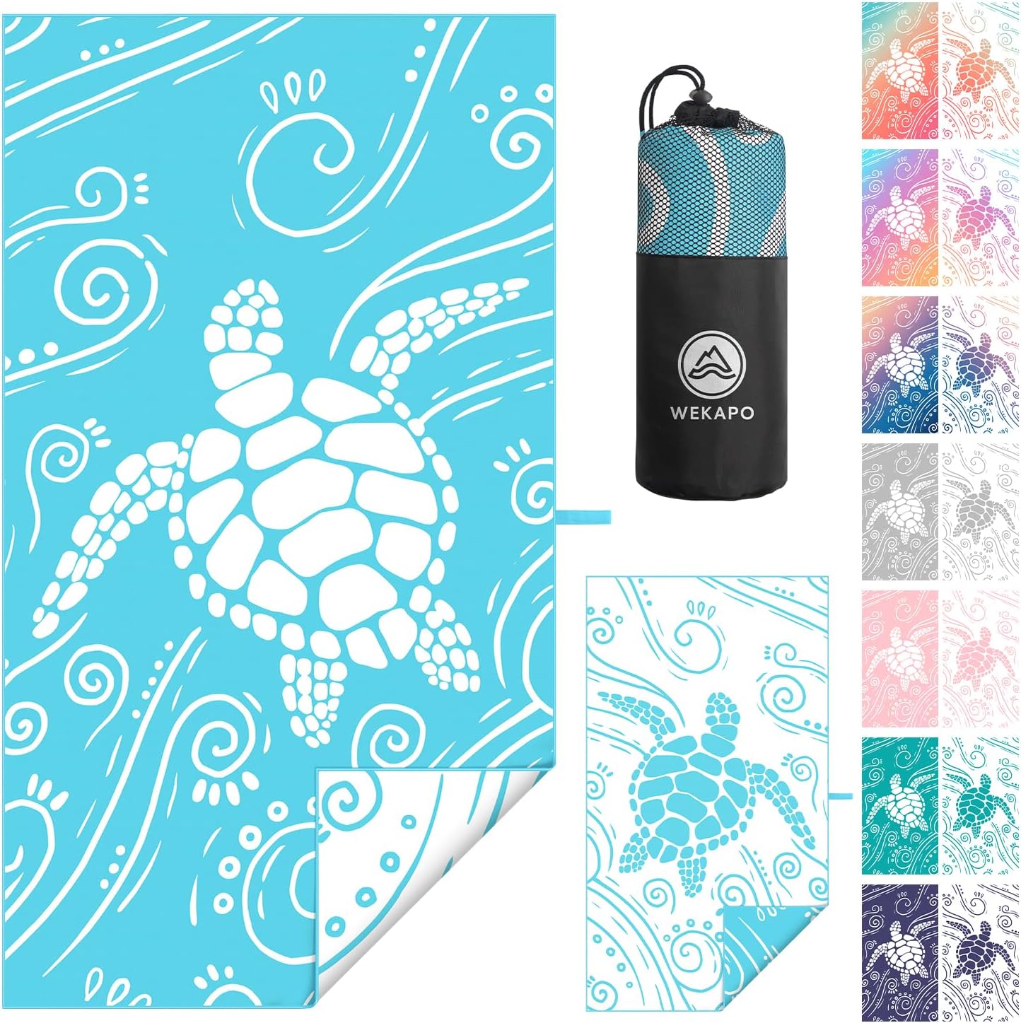 WEKAPO Microfiber Beach Towel,Blue Sea Turtle