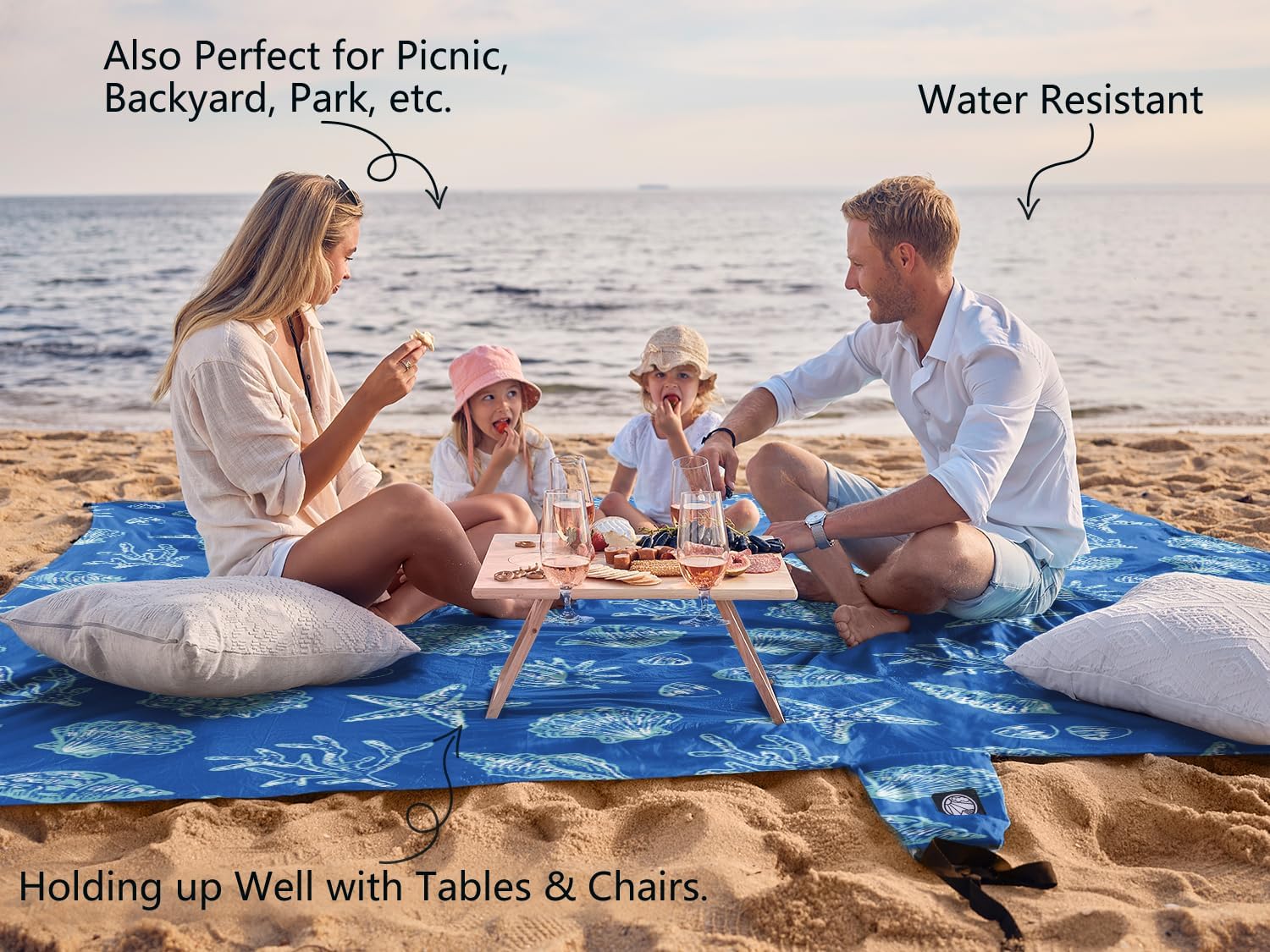 WEKAPO Sand Free Beach Blanket,Blue Sea Shells