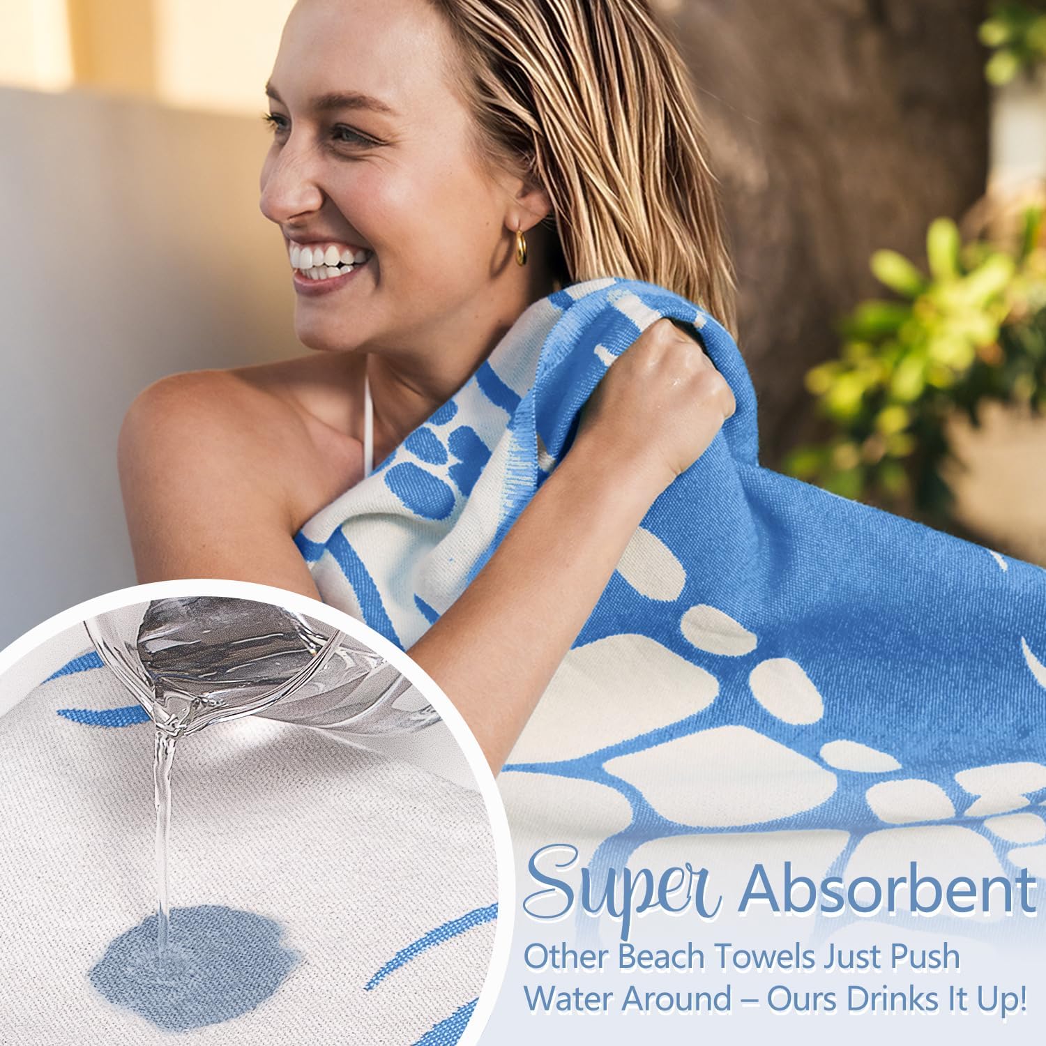 WEKAPO Turkish Beach Towel,Light Blue Sea Turtle
