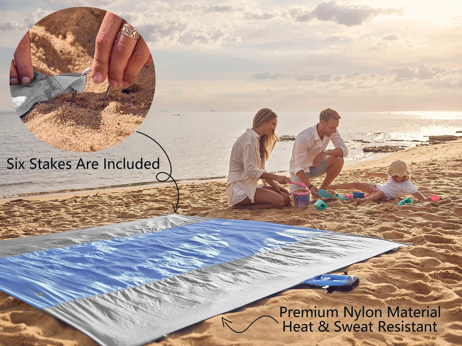 WEKAPO Sand Free Beach Blanket, Periwinkle Blue