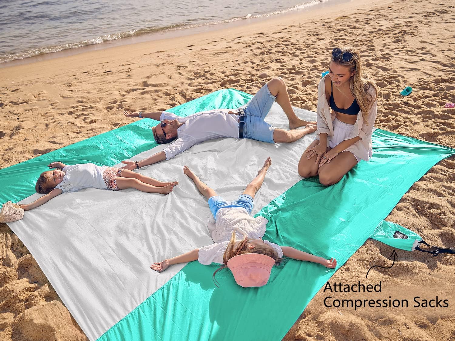 WEKAPO Sand Free Beach Blanket, Turquoise