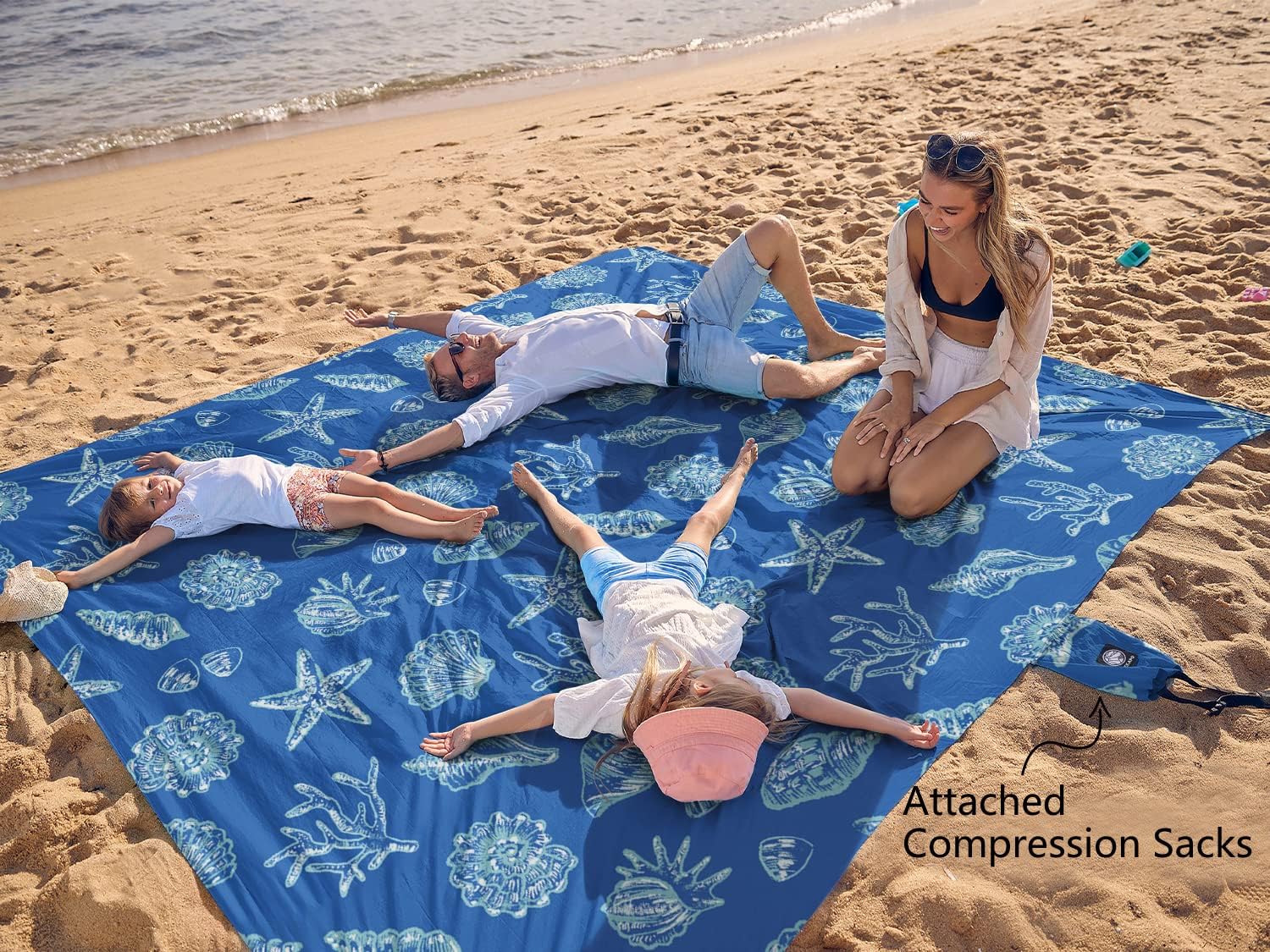 WEKAPO Sand Free Beach Blanket,Blue Sea Shells