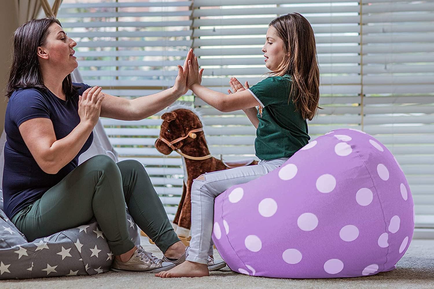 WEKAPO Stuffed Animal Storage Bean Bag Cover,Purple Dot