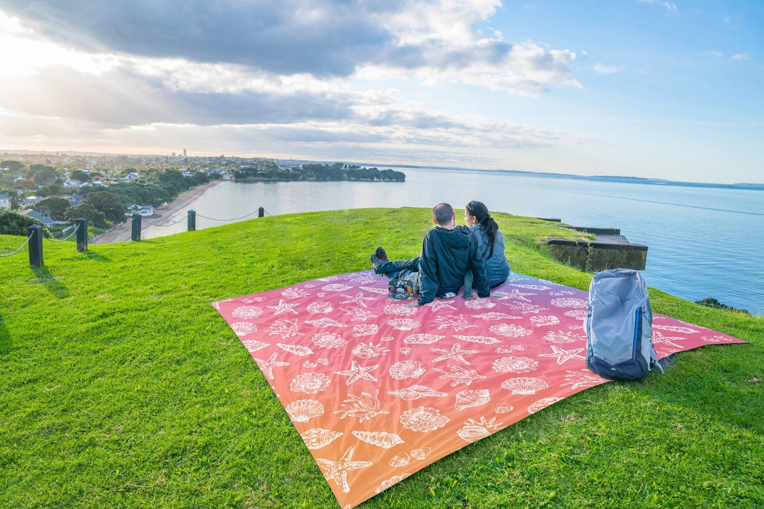 WEKAPO Sand Free Beach Blanket, Pinkish Purple Sea Shells