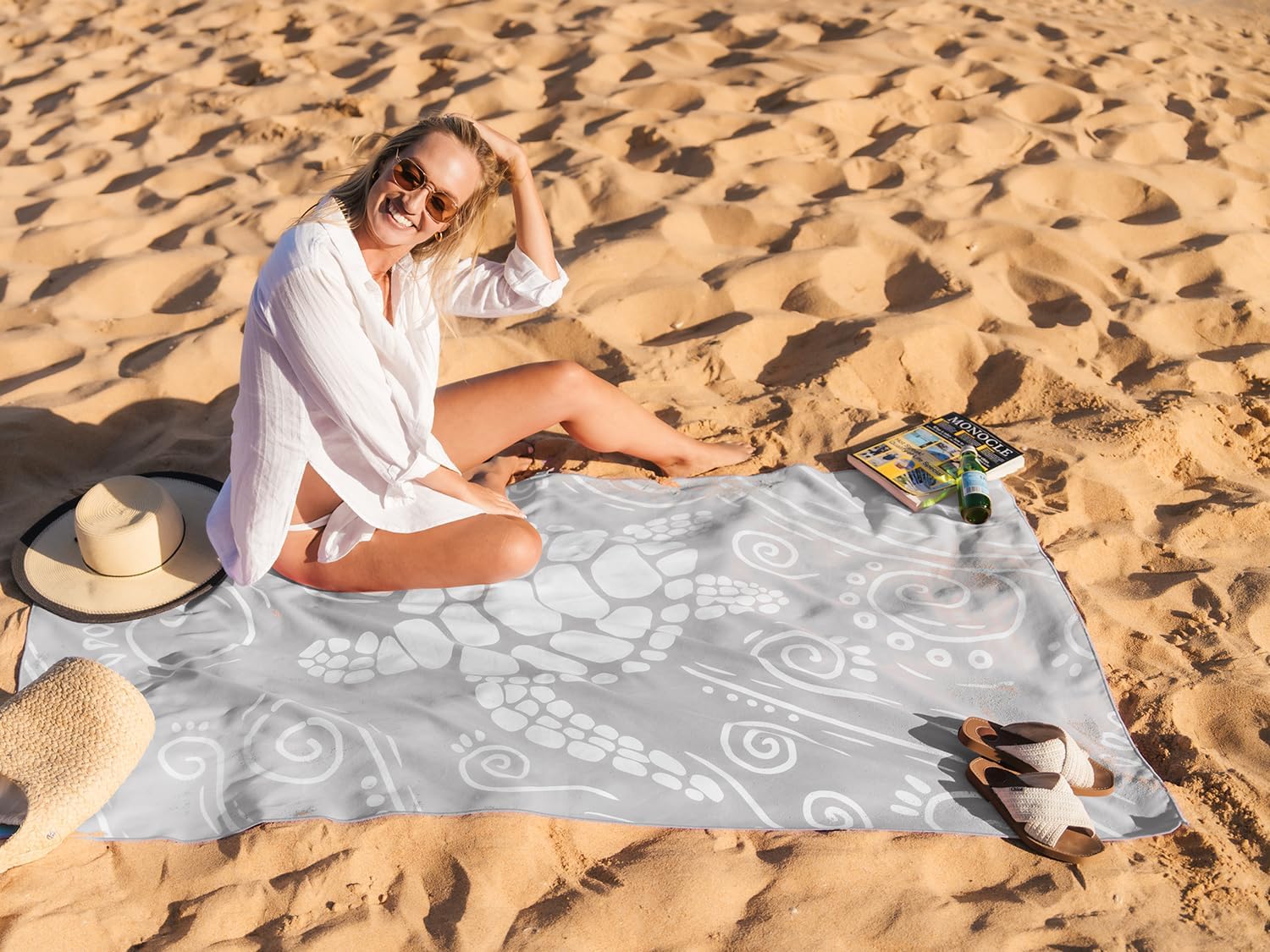 WEKAPO Microfiber Beach Towel,Gray Sea Turtle