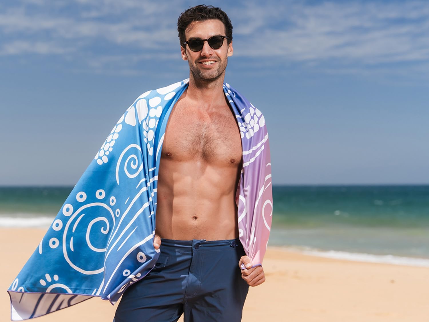 WEKAPO Microfiber Beach Towel,Gradient Deep Blue Sea Turtle