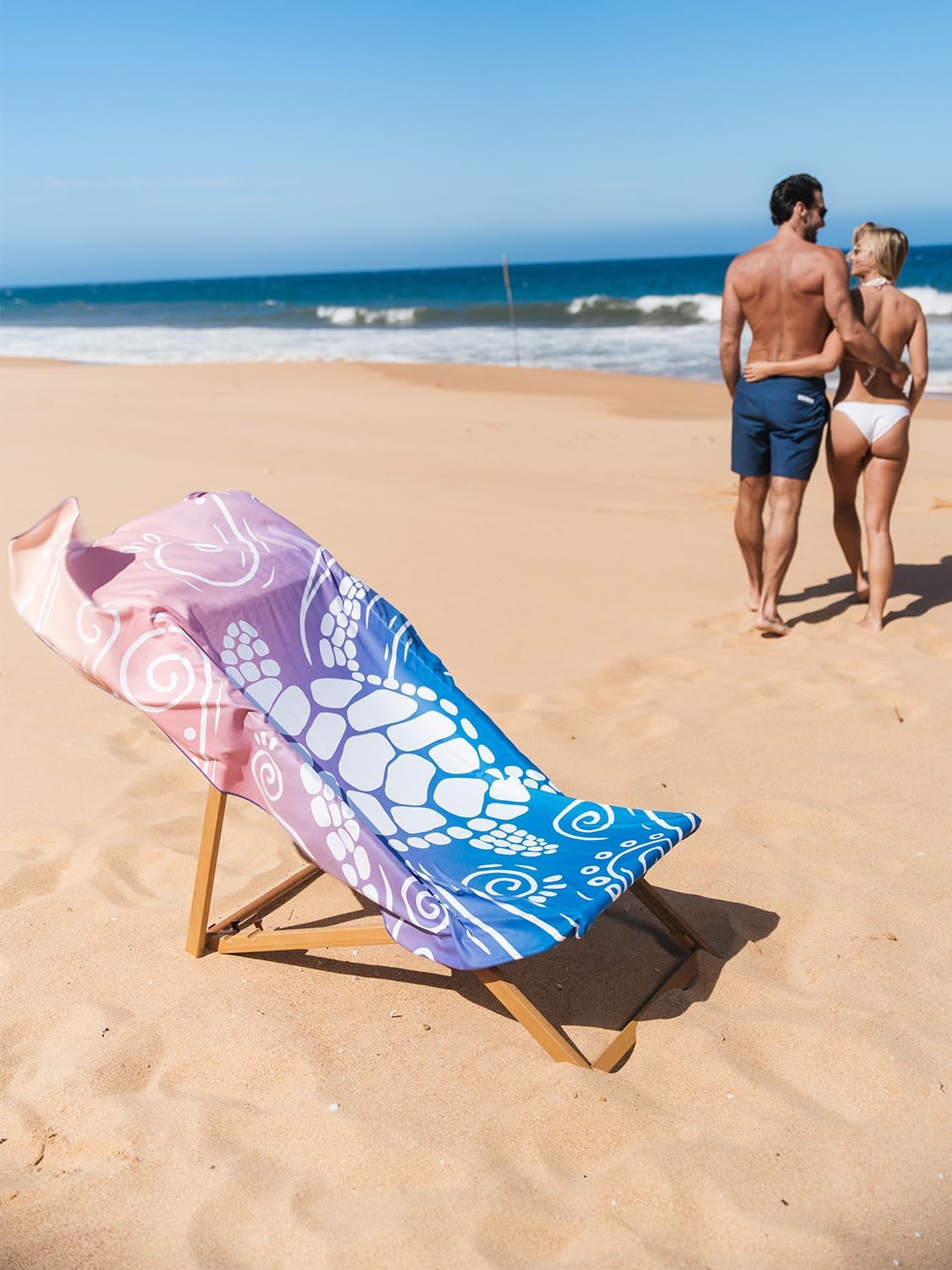 WEKAPO Microfiber Beach Towel,Gradient Deep Blue Sea Turtle