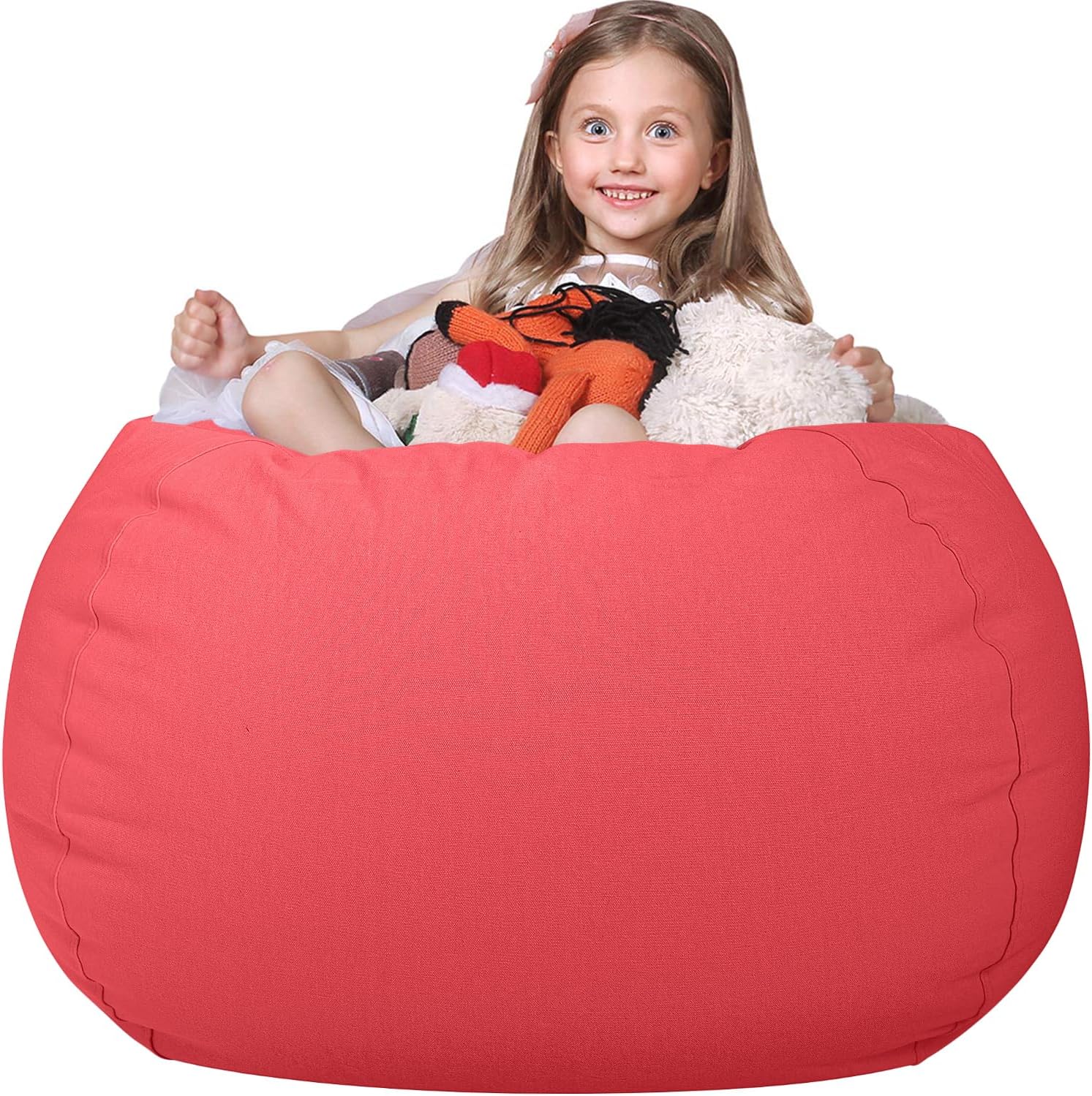 WEKAPO Stuffed Animal Storage Bean Bag Cover,Solid Red