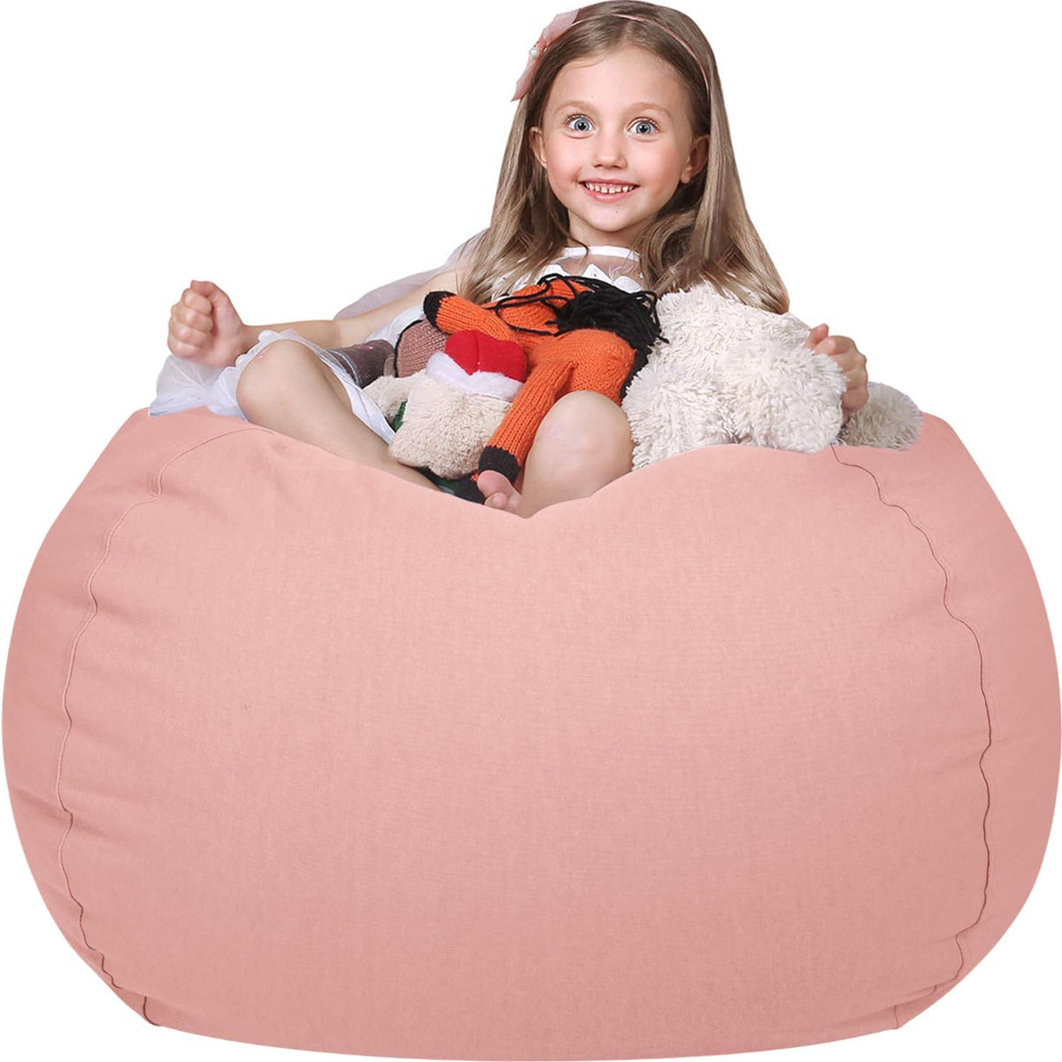 WEKAPO Stuffed Animal Storage Bean Bag Cover,Solid Pink