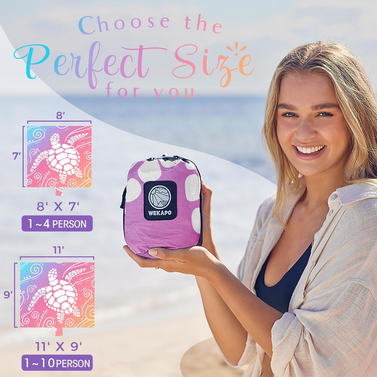 WEKAPO Sand Free Beach Blanket,Pinkish Purple Sea Turtle