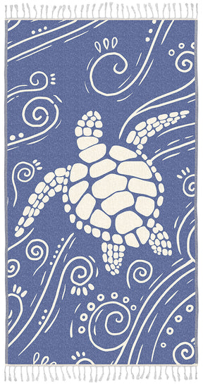 WEKAPO Turkish Beach Towel,Light Navy Sea Turtle