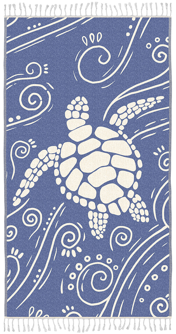 WEKAPO Turkish Beach Towel,Light Navy Sea Turtle