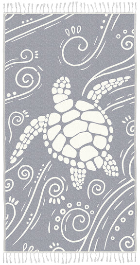 WEKAPO Turkish Beach Towel,Light Grey Sea Turtle