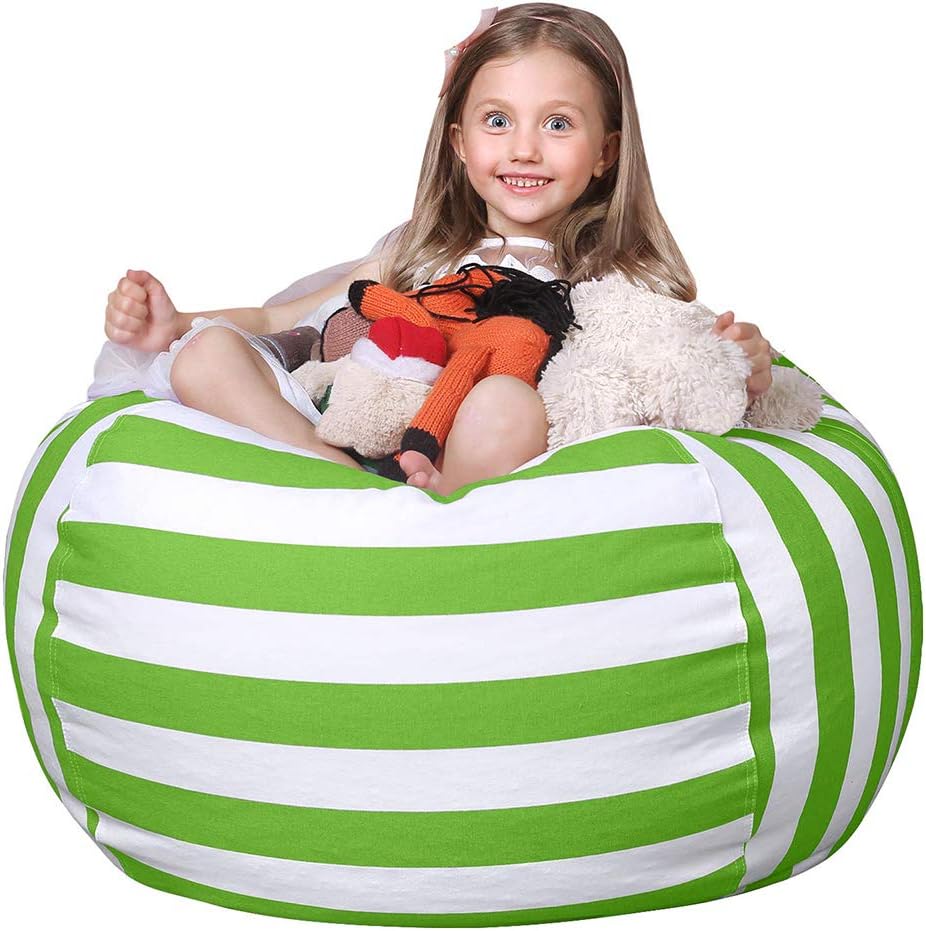WEKAPO Stuffed Animal Storage Bean Bag Cover,Green Stripes