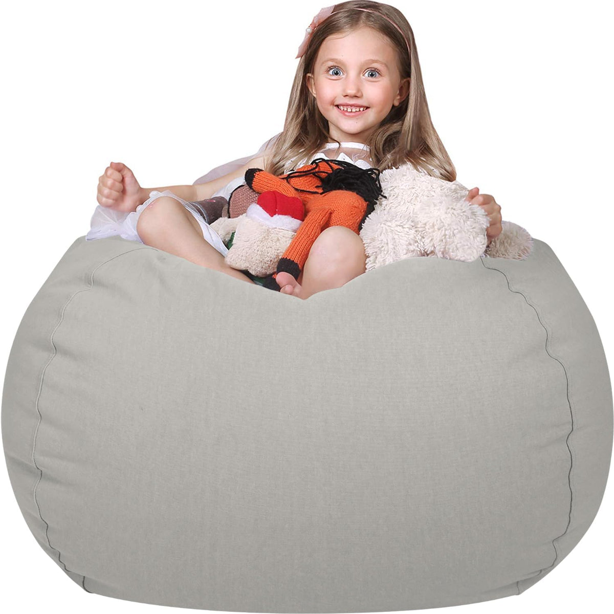 WEKAPO Stuffed Animal Storage Bean Bag Cover,Solid Grey
