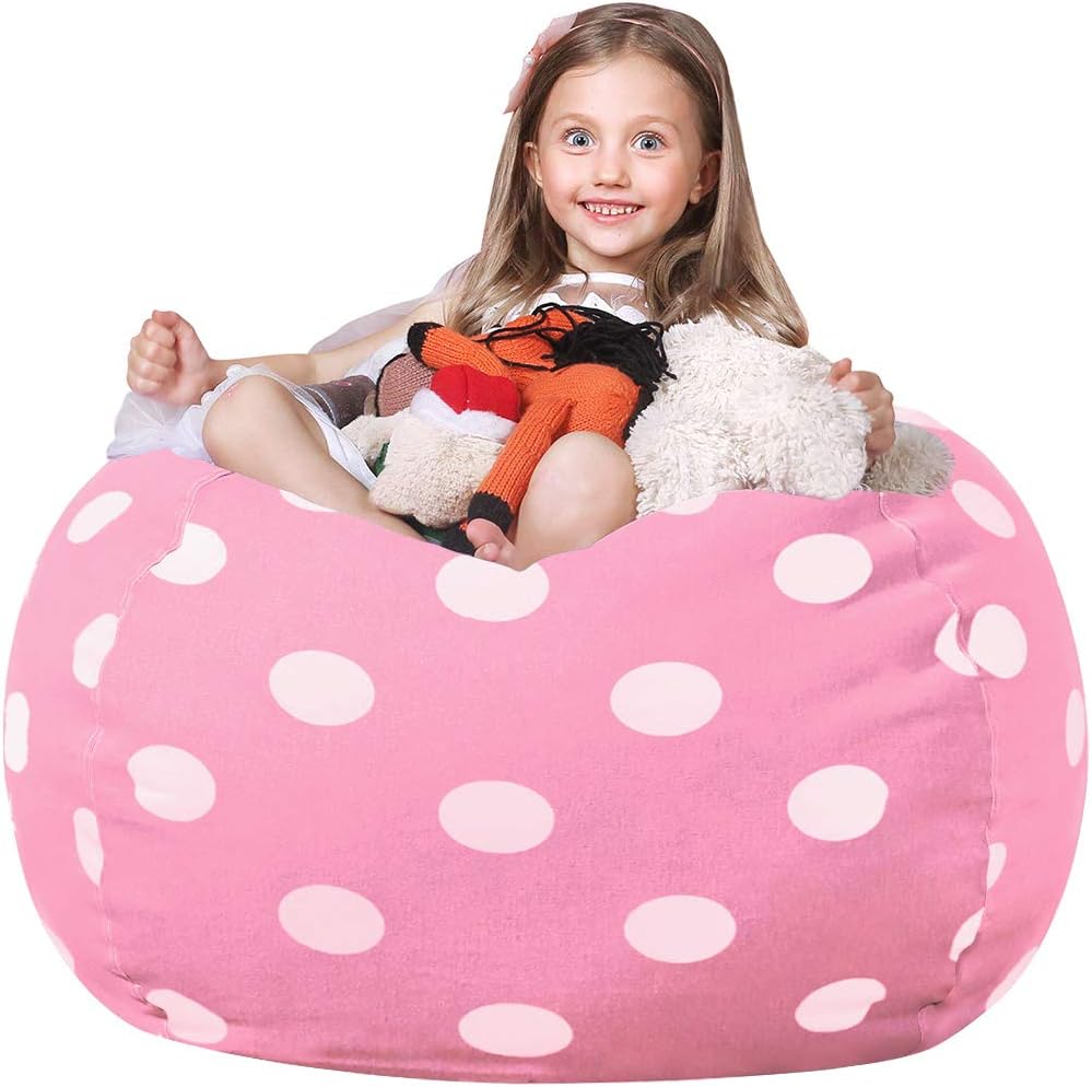 WEKAPO Stuffed Animal Storage Bean Bag Cover,Pink Dot