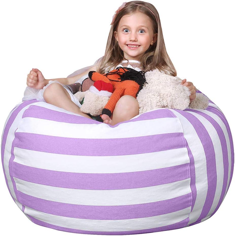 WEKAPO Stuffed Animal Storage Bean Bag Cover,Purple Stripes