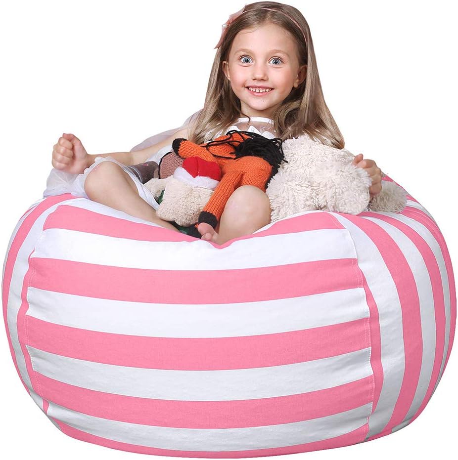 WEKAPO Stuffed Animal Storage Bean Bag Cover,Pink Stripes