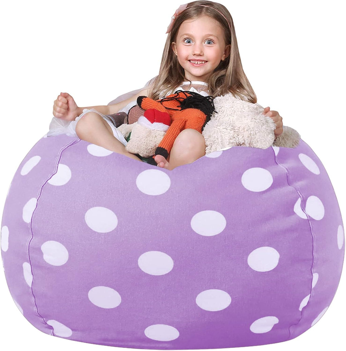 WEKAPO Stuffed Animal Storage Bean Bag Cover,Purple Dot