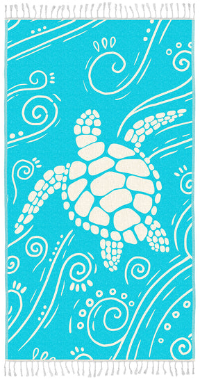 WEKAPO Turkish Beach Towel,Turquoise Sea Turtle