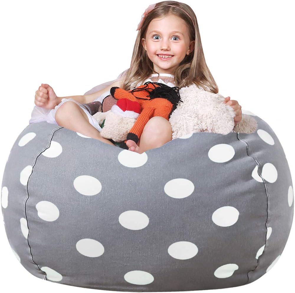 WEKAPO Stuffed Animal Storage Bean Bag Cover,Gray Dot