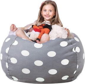 WEKAPO Stuffed Animal Storage Bean Bag Cover,Gray Dot