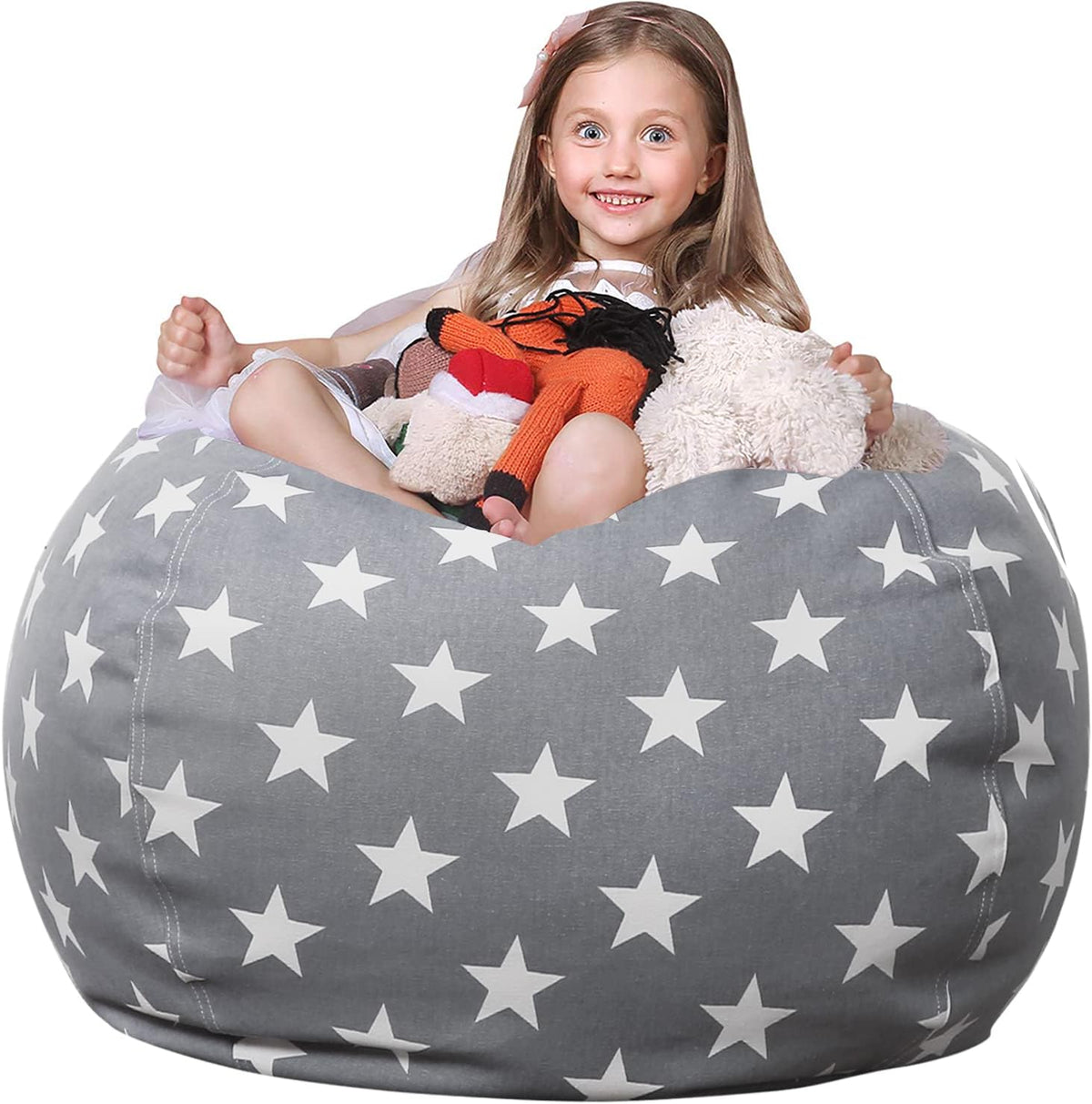 WEKAPO Stuffed Animal Storage Bean Bag Cover,Grey Star