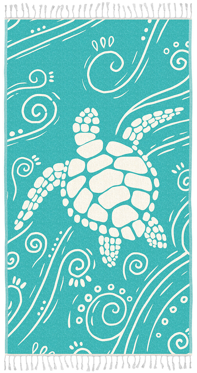 WEKAPO Turkish Beach Towel,Light Teal Sea Turtle