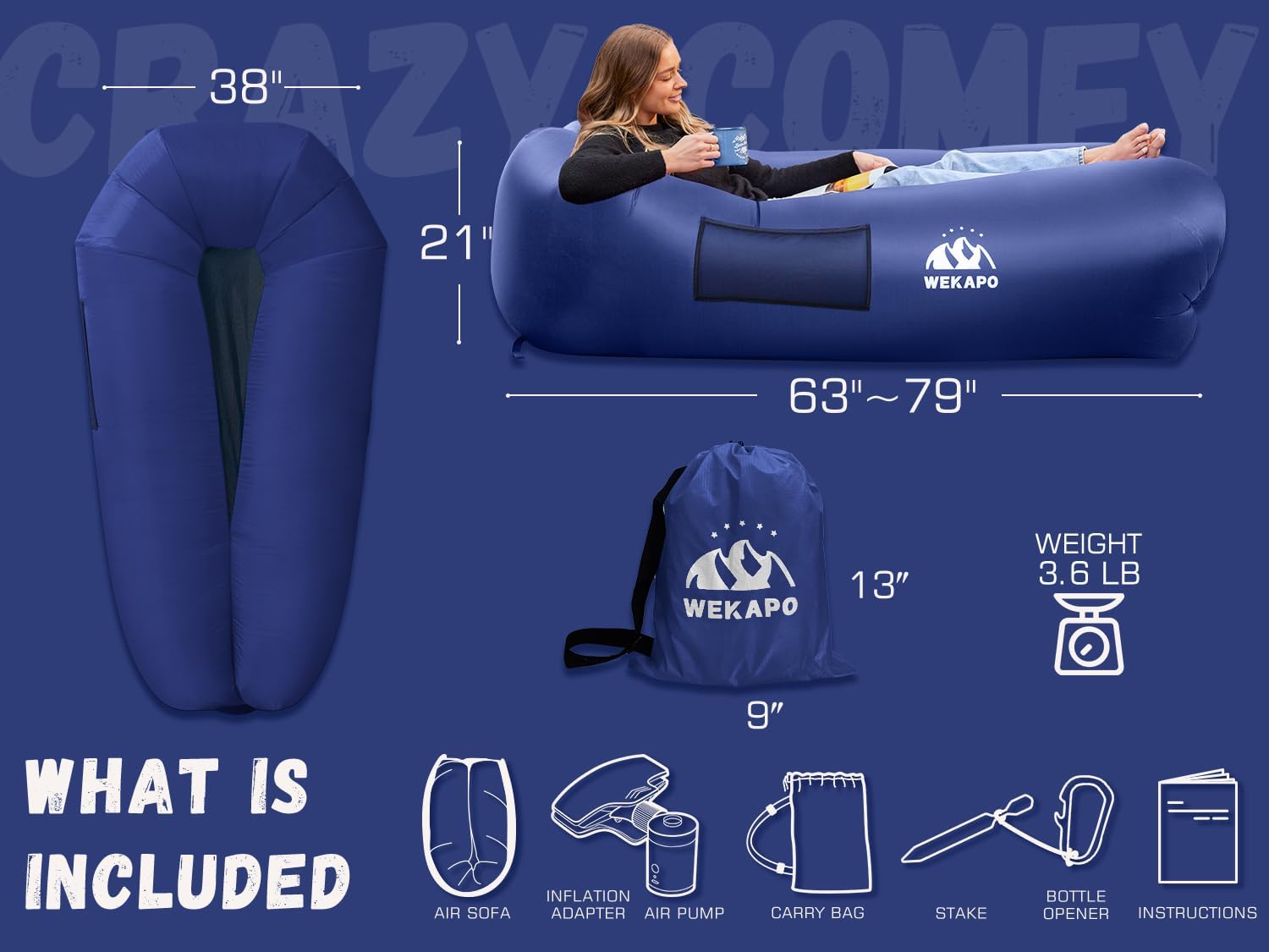 WEKAPO Inflatable Couch with Pump,Navy
