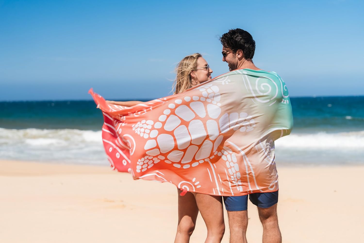WEKAPO Microfiber Beach Towel,Gradient Coral Sea Turtle