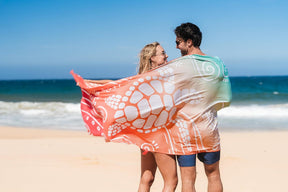 WEKAPO Microfiber Beach Towel,Gradient Coral Sea Turtle