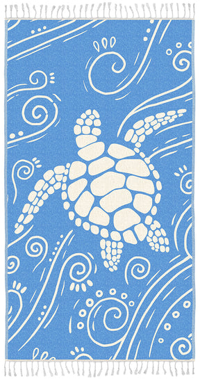 WEKAPO Turkish Beach Towel,Light Blue Sea Turtle