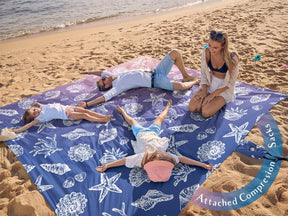 WEKAPO Sand Free Beach Blanket, Deep Blue Sea Shells