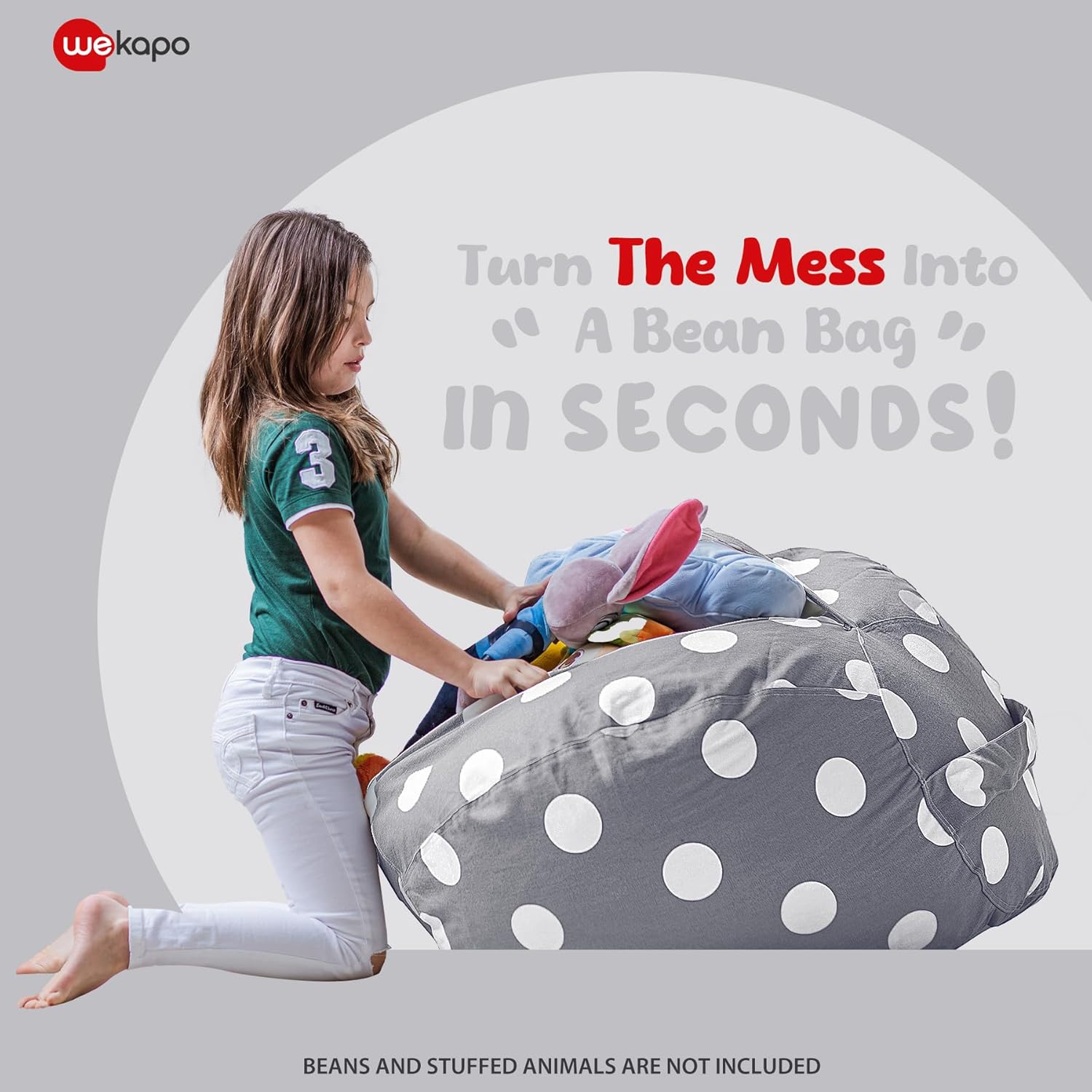 WEKAPO Stuffed Animal Storage Bean Bag Cover,Gray Dot