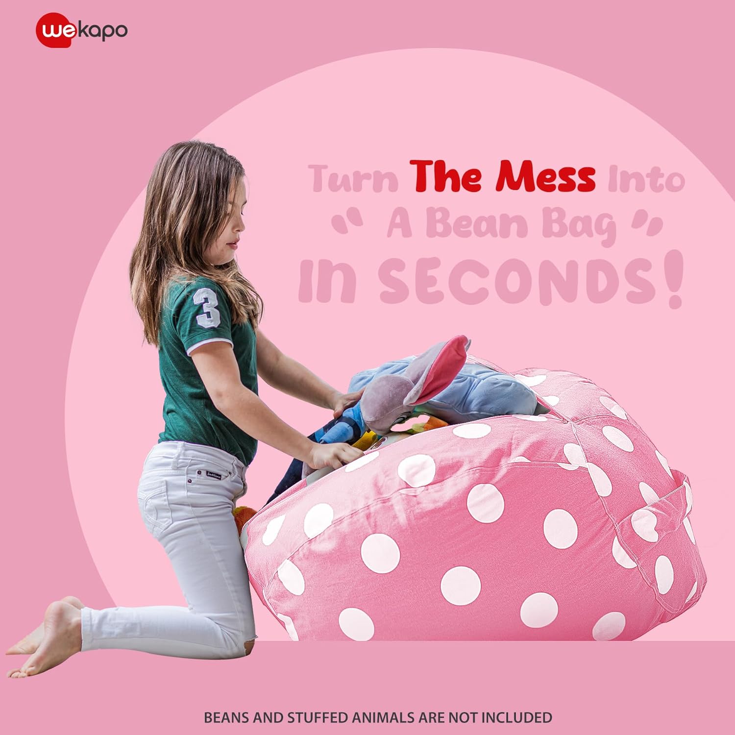 WEKAPO Stuffed Animal Storage Bean Bag Cover,Pink Dot
