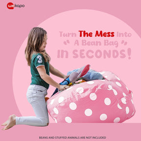 WEKAPO Stuffed Animal Storage Bean Bag Cover,Pink Dot