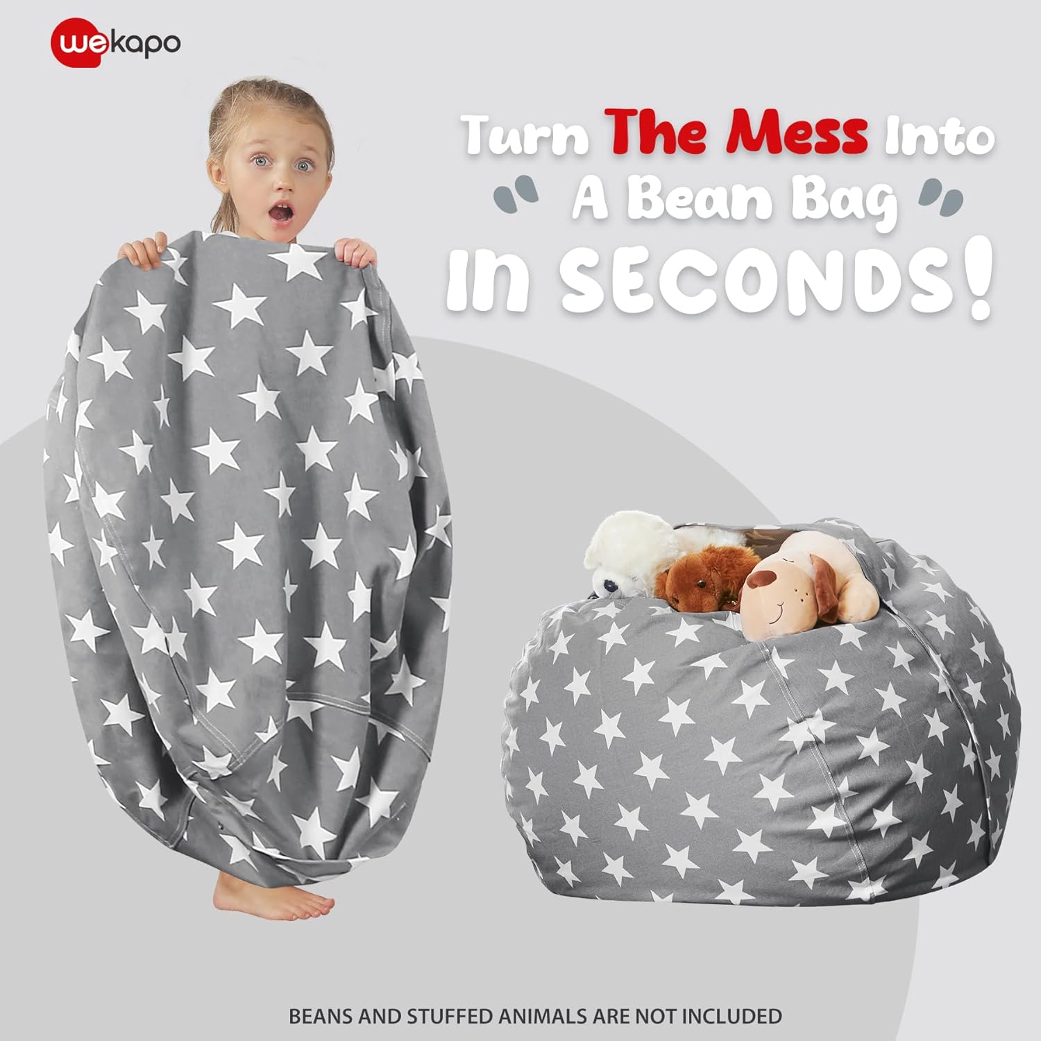 WEKAPO Stuffed Animal Storage Bean Bag Cover,Grey Star