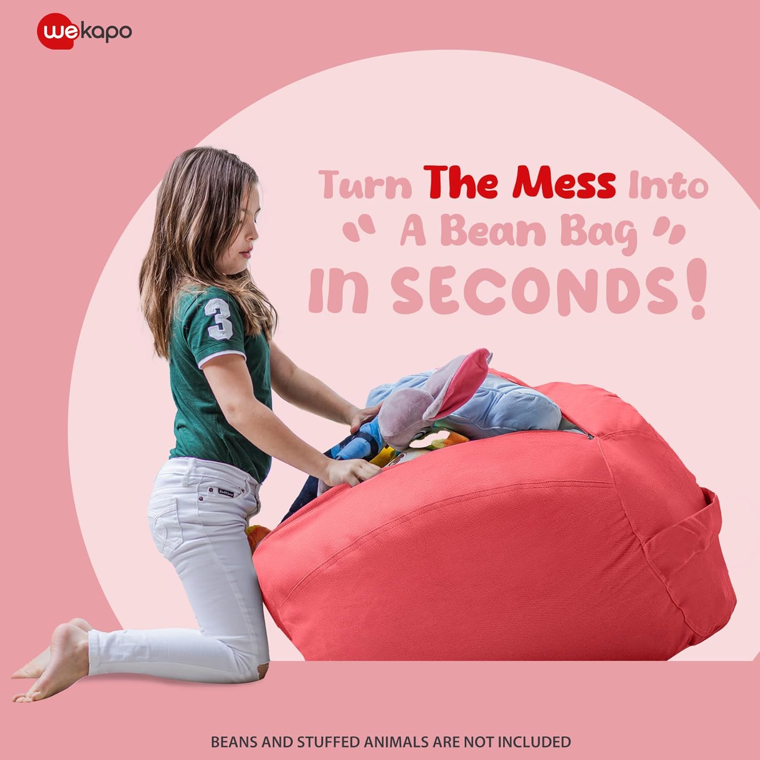 WEKAPO Stuffed Animal Storage Bean Bag Cover,Solid Red