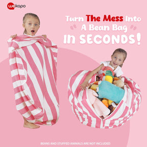WEKAPO Stuffed Animal Storage Bean Bag Cover,Pink Stripes