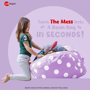 WEKAPO Stuffed Animal Storage Bean Bag Cover,Purple Dot
