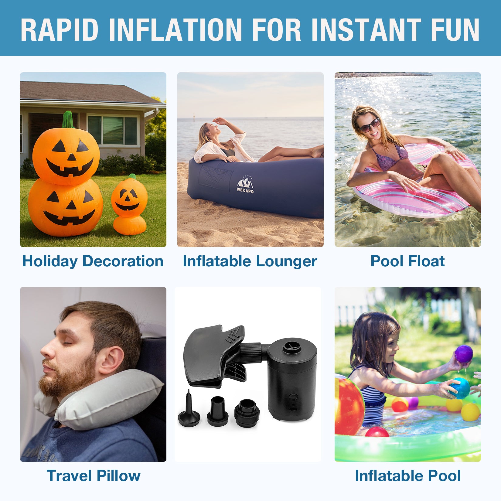 WEKAPO Portable Electric Air Pump & Nozzle Set for Air Loungers