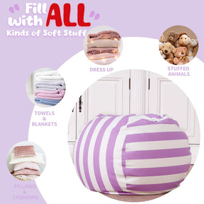 WEKAPO Stuffed Animal Storage Bean Bag Cover,Purple Stripes