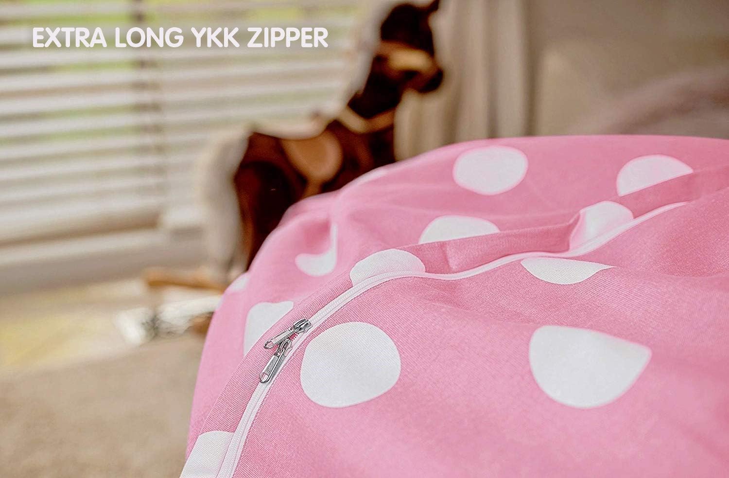 WEKAPO Stuffed Animal Storage Bean Bag Cover,Pink Dot