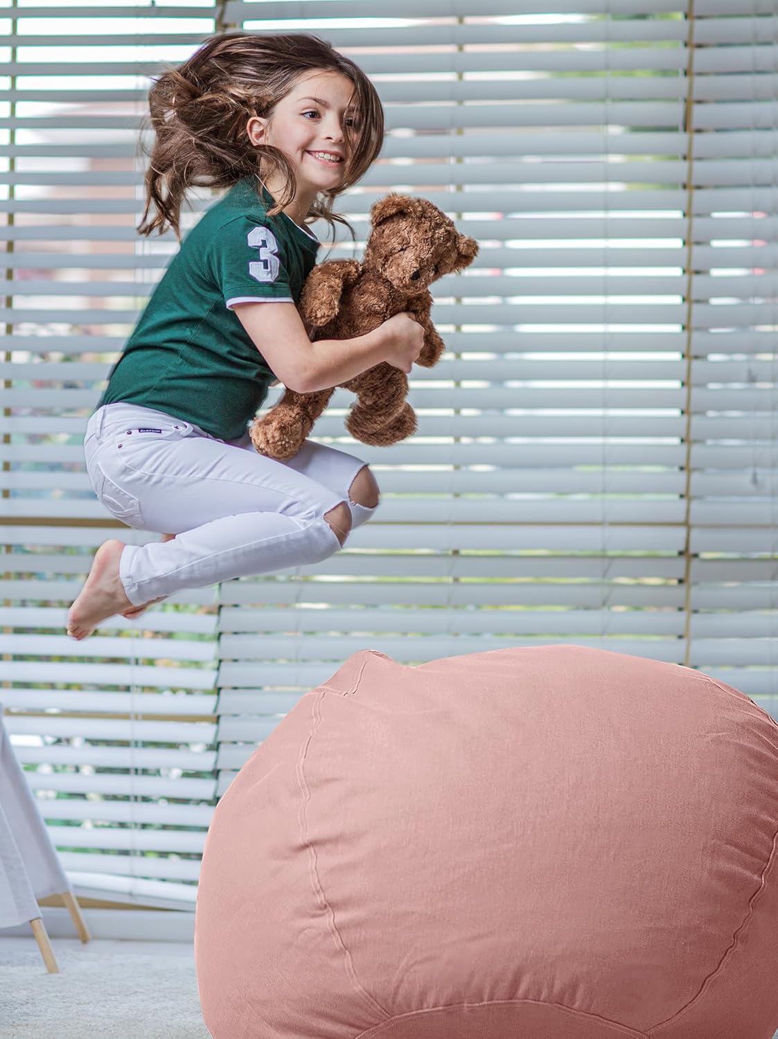 WEKAPO Stuffed Animal Storage Bean Bag Cover,Solid Pink