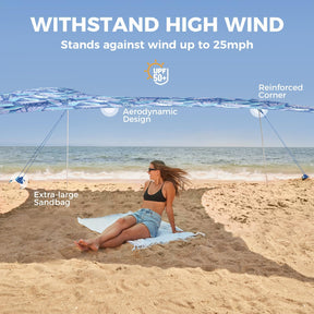 WEKAPO Beach Tent Sun Shelter,Sapphire Twilight Leaf