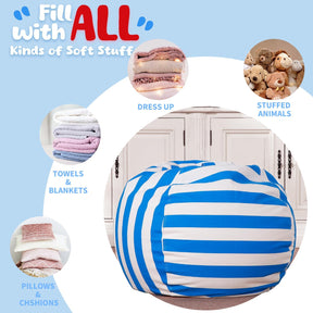 WEKAPO Stuffed Animal Storage Bean Bag Cover,Blue Stripes